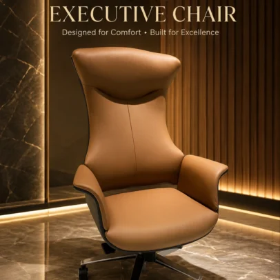 Experience unmatched executive comfort with the Luxury Ergonomic Executive Boss Chair, a premium seating solution designed for senior professionals who demand superior support, sophisticated aesthetics, and long-lasting performance. Featuring an elegant extra-high backrest with a sculpted ergonomic profile, this chair delivers exceptional support to the neck, shoulders, and spine during extended working hours. The generously cushioned seat and backrest are upholstered in premium-quality material that offers a soft, luxurious feel while enhancing the visual appeal of executive interiors. The integrated ergonomic headrest provides enhanced neck comfort, while the wide padded armrests support relaxed arm positioning and reduce shoulder fatigue. Built for professional performance, this executive chair includes a smooth height-adjustable mechanism, 360-degree swivel functionality, and durable caster wheels for effortless mobility. The designer metal base ensures excellent stability, strength, and long-term durability, making it suitable for daily commercial office use. Its bold contemporary design and luxury finish make this chair an outstanding choice for executive cabins, CEO offices, director rooms, boardrooms, premium workstations, and luxury home offices. Key Features Extra-high ergonomic executive backrest Sculpted integrated headrest for neck support Premium upholstered cushioning Wide padded armrests for superior comfort Thick seat cushioning for long working hours 360° swivel functionality Height-adjustable seating mechanism Designer heavy-duty metal base Smooth rolling caster wheels Strong and stable construction for executive use Ideal For CEO offices Director rooms Executive cabins Corporate offices Boardrooms Premium workstations Luxury home offices SEO Keywords Luxury executive chair, boss chair, ergonomic executive office chair, high back office chair, CEO chair, director office chair, premium office chair, luxury boss chair, executive swivel chair, upholstered executive chair, modern corporate office chair, designer office chair.