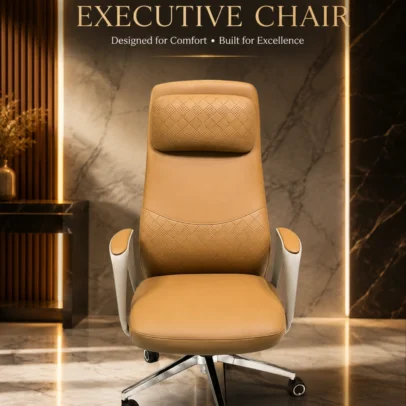 Add a touch of sophistication to your workspace with the Luxury Quilted High Back Executive Office Chair, crafted for professionals who value premium comfort and elegant design. Featuring a beautifully quilted upholstered backrest and headrest, this chair delivers a luxurious seating experience while enhancing the aesthetics of executive offices and corporate interiors. The ergonomic high-back structure supports the neck, shoulders, and lower back, helping maintain proper posture during extended working hours. The integrated cushioned headrest provides superior neck support, while the generously padded seat ensures exceptional comfort throughout the day. Designed for smooth movement and flexibility, this executive chair includes a 360-degree swivel mechanism, height-adjustable seat control, and durable caster wheels for effortless mobility. The sturdy chrome-finish metal base offers excellent stability and long-lasting durability, making it ideal for daily professional use. With its premium quilted detailing, modern armrest design, and refined contemporary appearance, this chair is perfectly suited for directors, CEOs, managers, consultants, and professionals seeking a luxurious office seating solution. Key Features Premium quilted upholstery design Ergonomic high-back support Integrated cushioned headrest Comfortable padded armrests Thick seat cushioning for long-hour comfort 360° swivel functionality Height-adjustable seating mechanism Durable chrome-finish metal base Smooth rolling caster wheels Strong and stable construction Ideal For Executive cabins Director rooms CEO offices Manager cabins Corporate offices Boardrooms Luxury home offices SEO Keywords Luxury executive office chair, quilted office chair, high back executive chair, boss chair, premium office chair, director office chair, ergonomic office chair with headrest, CEO chair, manager chair, swivel executive chair, cushioned office chair, modern luxury office seating.