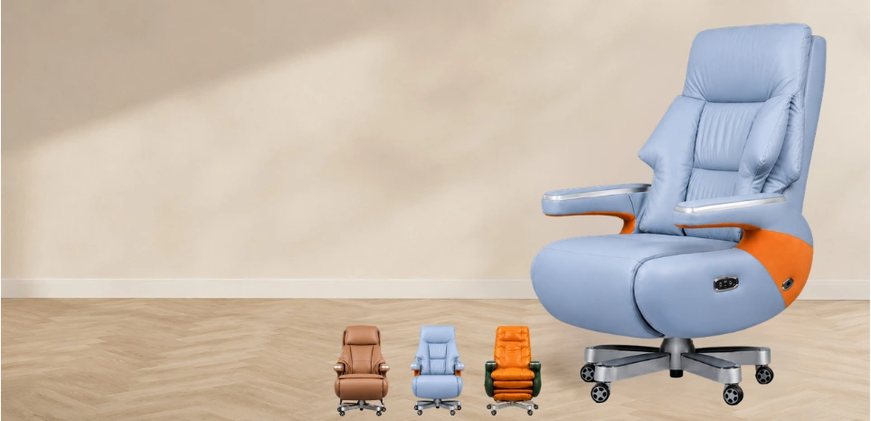 Experience unmatched executive comfort with the Luxury Ergonomic Executive Boss Chair, a premium seating solution designed for senior professionals who demand superior support, sophisticated aesthetics, and long-lasting performance. Featuring an elegant extra-high backrest with a sculpted ergonomic profile, this chair delivers exceptional support to the neck, shoulders, and spine during extended working hours. The generously cushioned seat and backrest are upholstered in premium-quality material that offers a soft, luxurious feel while enhancing the visual appeal of executive interiors. The integrated ergonomic headrest provides enhanced neck comfort, while the wide padded armrests support relaxed arm positioning and reduce shoulder fatigue. Built for professional performance, this executive chair includes a smooth height-adjustable mechanism, 360-degree swivel functionality, and durable caster wheels for effortless mobility. The designer metal base ensures excellent stability, strength, and long-term durability, making it suitable for daily commercial office use. Its bold contemporary design and luxury finish make this chair an outstanding choice for executive cabins, CEO offices, director rooms, boardrooms, premium workstations, and luxury home offices. Key Features Extra-high ergonomic executive backrest Sculpted integrated headrest for neck support Premium upholstered cushioning Wide padded armrests for superior comfort Thick seat cushioning for long working hours 360° swivel functionality Height-adjustable seating mechanism Designer heavy-duty metal base Smooth rolling caster wheels Strong and stable construction for executive use Ideal For CEO offices Director rooms Executive cabins Corporate offices Boardrooms Premium workstations Luxury home offices SEO Keywords Luxury executive chair, boss chair, ergonomic executive office chair, high back office chair, CEO chair, director office chair, premium office chair, luxury boss chair, executive swivel chair, upholstered executive chair, modern corporate office chair, designer office chair.