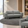 Modern grey two-seater sofa with cushioned seats Grey upholstered two-seater sofa with cylindrical legs Modern grey sofa with two back cushions and broad armrests Contemporary two-seater sofa by Global Star Furniture Grey modern sofa furniture manufacturer in Ghaziabad