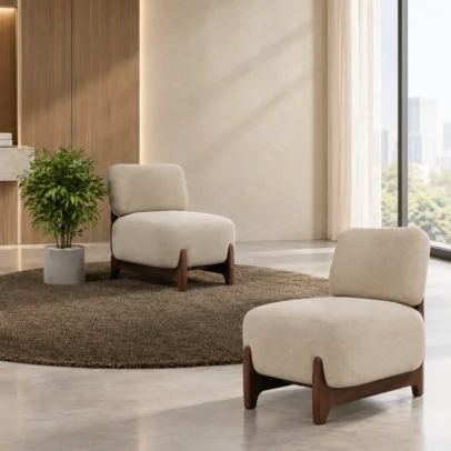lounge chair modern lounge chair upholstered lounge chair accent chair cream lounge chair beige lounge chair wooden base chair modern furniture home furniture soft seating lounge furniture furniture manufacturer furniture manufacturer in Ghaziabad Global Star Furniture