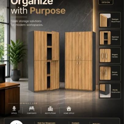 wooden office storage cabinet, office storage cabinet, modern office cabinet, office storage furniture, wooden office cabinet, office cupboard, open shelf office cabinet, enclosed storage cabinet, office furniture, office furniture manufacturer, office furniture Ghaziabad, furniture manufacturer Ghaziabad, commercial office furniture, 6x3 office cabinet