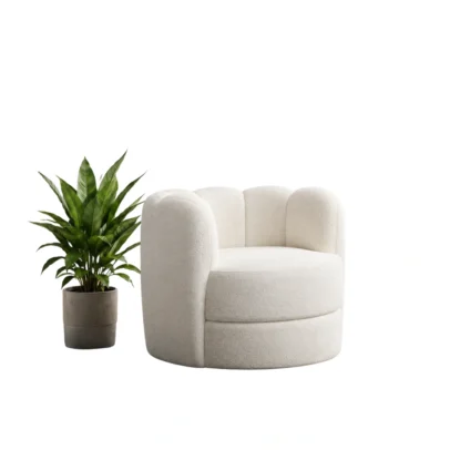 Modern cream upholstered accent lounge chair Contemporary cream accent chair with curved backrest Cream upholstered lounge chair for modern interiors Modern accent chair manufacturer in Ghaziabad Global Star Furniture cream upholstered lounge chair