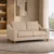 Modern cream fabric two seater sofa with wooden legs Cream contemporary sofa with plush back and seat cushions Modern fabric sofa for home apartment and lounge Cream sofa with smooth arms and wooden legs Modern cream sofa from Global Star Furniture Ghaziabad
