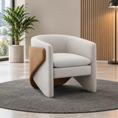 two tone accent chair, upholstered accent chair, modern accent chair, curved accent chair, cream accent chair, brown accent chair, upholstered chair, contemporary chair, lounge chair, modern seating, accent seating, home furniture, commercial seating, Global Star Furniture, furniture manufacturer Ghaziabad