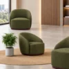 olive green accent chair, barrel accent chair, upholstered accent chair, modern accent chair, green upholstered chair, barrel chair, lounge chair, curved back chair, contemporary chair, accent seating, upholstered lounge chair, home furniture, commercial seating, Global Star Furniture, furniture manufacturer Ghaziabad