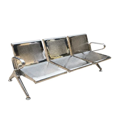 three seater waiting chair, perforated metal waiting chair, silver waiting chair, three seater reception chair, office waiting chair, reception seating, waiting area furniture, metal waiting chair, visitor seating, office reception furniture, perforated seating, three seat waiting chair, commercial seating, Global Star Furniture, furniture manufacturer Ghaziabad