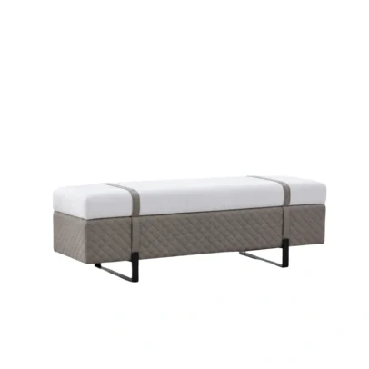 upholstered bench, modern upholstered bench, quilted bench, contemporary bench, white upholstered bench, taupe bench, upholstered seating, modern seating bench, metal leg bench, lounge bench, accent bench, commercial seating, home furniture, Global Star Furniture, furniture manufacturer Ghaziabad