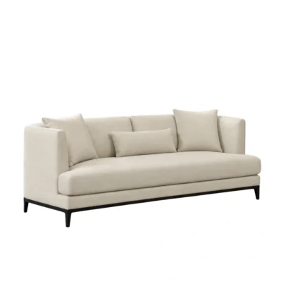 Modern cream upholstered sofa with black base legs Cream sofa with plush back cushions and thick seat Modern cream sofa for living room and lounge Contemporary upholstered sofa with black base and legs Modern cream sofa from Global Star Furniture Ghaziabad