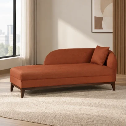 chaise lounge, upholstered chaise lounge, modern chaise lounge, chaise lounge sofa, brown chaise lounge, terracotta sofa, upholstered lounge sofa, modern sofa, lounge seating, accent seating, contemporary sofa, residential furniture, commercial seating, Global Star Furniture, furniture manufacturer Ghaziabad