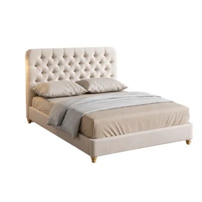 modern upholstered bed, tufted bed, tufted headboard bed, upholstered bed, padded headboard, modern bed, beige upholstered bed, contemporary bed, bedroom furniture, modern bedroom furniture, upholstered headboard, home furniture, bed manufacturer, Global Star Furniture, furniture manufacturer Ghaziabad