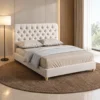 modern upholstered bed, tufted bed, tufted headboard bed, upholstered bed, padded headboard, modern bed, beige upholstered bed, contemporary bed, bedroom furniture, modern bedroom furniture, upholstered headboard, home furniture, bed manufacturer, Global Star Furniture, furniture manufacturer Ghaziabad