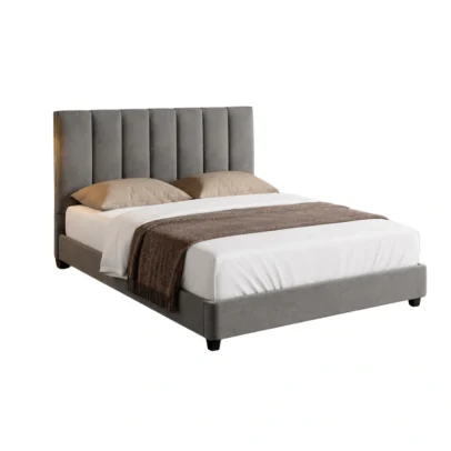 modern upholstered bed, channel tufted bed, upholstered bed, vertical tufted headboard, padded headboard bed, charcoal grey bed, dark upholstered bed, modern bed, contemporary bed, bedroom furniture, modern bedroom furniture, upholstered headboard, home furniture, bed manufacturer, Global Star Furniture