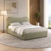 modern upholstered bed, curved upholstered bed, curved headboard bed, minimalist bed, modern bed, olive grey bed, khaki upholstered bed, upholstered headboard, contemporary bed, bedroom furniture, modern bedroom furniture, home furniture, bed manufacturer, Global Star Furniture, furniture manufacturer Ghaziabad