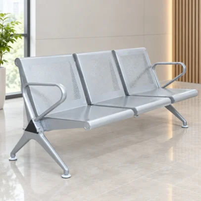 3 seater waiting chair, waiting chair, metal waiting chair, office waiting chair, reception chair, 3 seater reception chair, perforated waiting chair, office reception seating, visitor seating, office furniture, waiting area furniture, reception furniture, office chair manufacturer, furniture manufacturer in Ghaziabad, Global Star Furniture