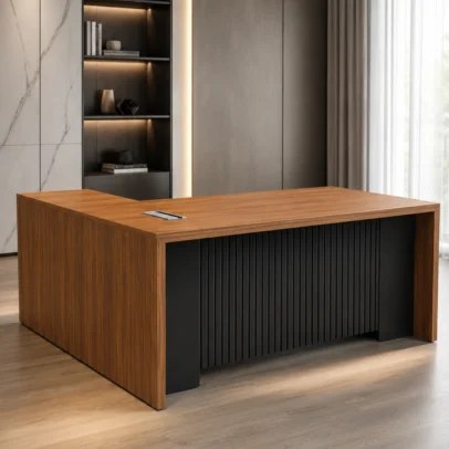 premium executive office table, executive office table, modern executive table, executive office desk, office table, wood finish office table, ribbed front office table, office table with cable management, premium office furniture, modern office furniture, executive table manufacturer, office furniture manufacturer, office furniture Ghaziabad, furniture manufacturer Ghaziabad, custom office table