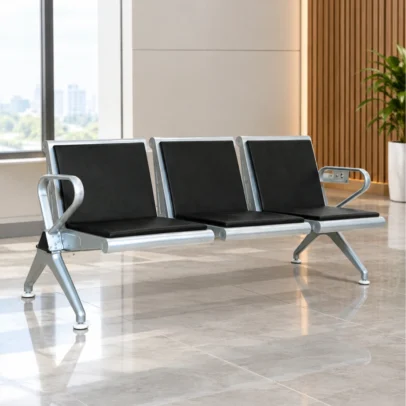 3 seater waiting chair, office waiting chair, reception waiting chair, 3 seater reception chair, visitor waiting chair, black waiting chair, office reception seating, waiting area furniture, reception furniture, office chairs, visitor seating, office furniture, office chair manufacturer, furniture manufacturer in Ghaziabad, Global Star Furniture