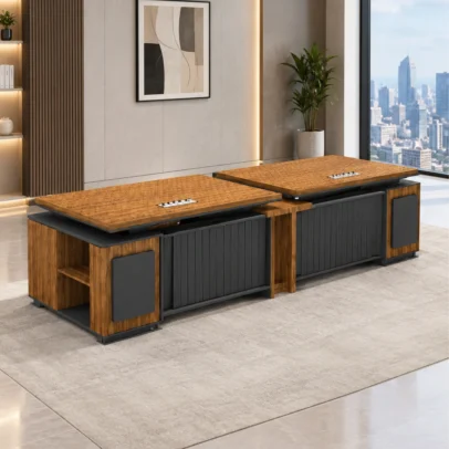executive workstation table, office workstation table, modern office table, executive office furniture, office furniture, workstation with storage, office table with cable port, wood texture office table, office storage table, corporate office furniture, office furniture manufacturer, office table manufacturer, office furniture Ghaziabad, modern workstation