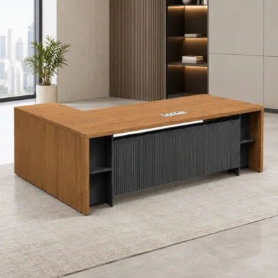 executive office table, modern executive table, executive desk, office table, office furniture, wood finish office table, office table with storage, office table with cable port, smart storage office table, vertical panel office table, modern office furniture, executive table manufacturer, office furniture manufacturer, office furniture Ghaziabad