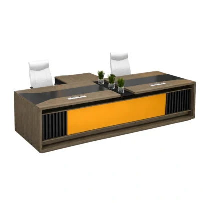 conference table, modern conference table, office conference table, meeting room table, corporate conference table, executive conference table, office furniture, conference table with cable management, wood texture conference table, yellow panel conference table, slat panel conference table, office furniture manufacturer, conference table manufacturer, office furniture Ghaziabad