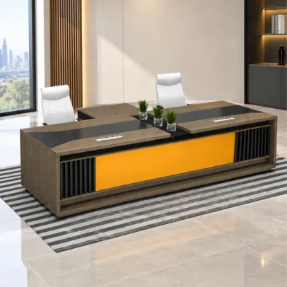 conference table, modern conference table, office conference table, meeting room table, corporate conference table, executive conference table, office furniture, conference table with cable management, wood texture conference table, yellow panel conference table, slat panel conference table, office furniture manufacturer, conference table manufacturer, office furniture Ghaziabad