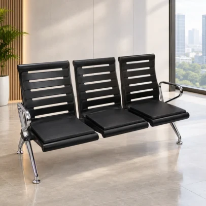 3 seater office chair, office waiting chair, reception waiting chair, 3 seater reception chair, black waiting chair, chrome frame waiting chair, visitor waiting chair, office reception seating, waiting area furniture, reception furniture, office furniture, office chair manufacturer, furniture manufacturer in Ghaziabad,