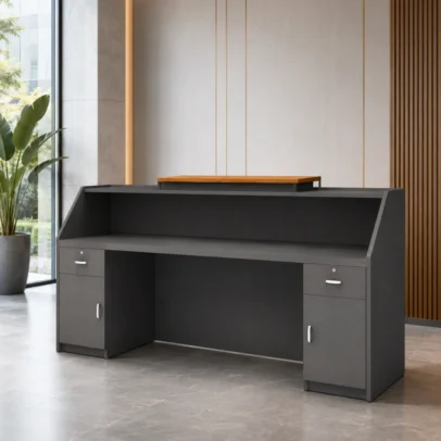 ONYX reception desk, modern reception desk, reception table, office reception furniture, reception counter, reception desk with storage, modern office furniture, wood finish reception desk, office furniture manufacturer, reception furniture manufacturer, reception desk Ghaziabad, office furniture Ghaziabad, commercial reception furniture, office reception counter