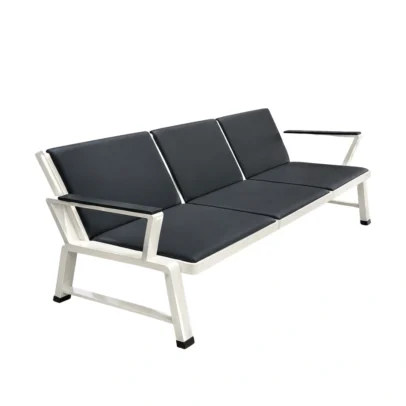 three seater waiting bench, waiting bench, three seater bench, office waiting seating, reception seating, waiting area furniture, black waiting bench, office reception furniture, upholstered waiting bench, commercial seating, visitor seating, reception bench, Global Star Furniture, furniture manufacturer Ghaziabad