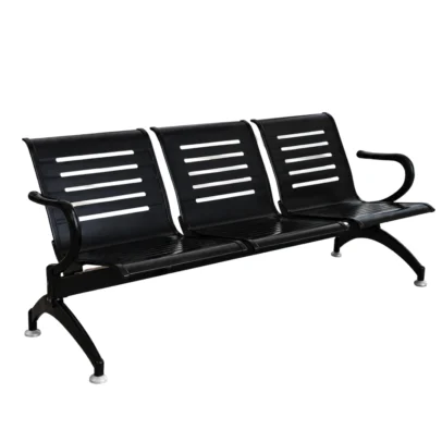 3 seater waiting chair, black waiting chair, perforated waiting chair, office waiting chair, 3 seater reception chair, reception waiting chair, visitor waiting chair, black reception seating, office reception seating, waiting area furniture, reception furniture, office furniture, office chair manufacturer, furniture manufacturer in Ghaziabad, Global Star Furniture