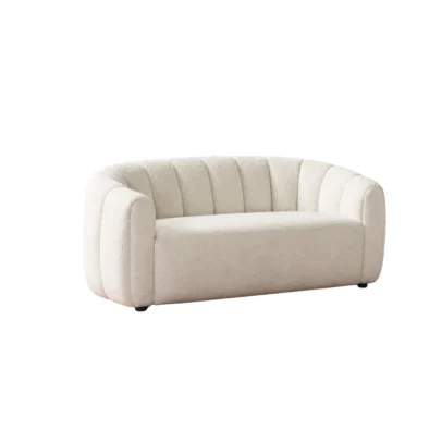 Modern cream fabric sofa with channel tufted back Contemporary upholstered sofa with rounded arms Modern fabric sofa for living room and office Channel tufted cream sofa by Global Star Furniture Modern sofa manufacturer in Ghaziabad with textured fabric finish
