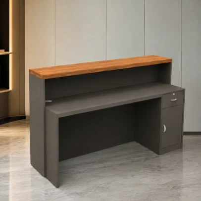 OREVA reception desk, modern reception desk, reception table, office reception furniture, reception counter, reception desk with storage, wood finish reception desk, modern office furniture, reception furniture manufacturer, office furniture manufacturer Ghaziabad, reception desk Ghaziabad, office furniture Ghaziabad, commercial reception furniture, office reception counter
