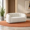 Modern cream fabric sofa with channel tufted back Contemporary upholstered sofa with rounded arms Modern fabric sofa for living room and office Channel tufted cream sofa by Global Star Furniture Modern sofa manufacturer in Ghaziabad with textured fabric finish