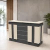 OMRON reception desk, modern reception desk, reception table, office reception furniture, reception counter, reception desk with storage, modern office furniture, wood finish reception desk, reception furniture manufacturer, office furniture manufacturer Ghaziabad, reception desk Ghaziabad, office furniture Ghaziabad, commercial reception furniture, office reception counter