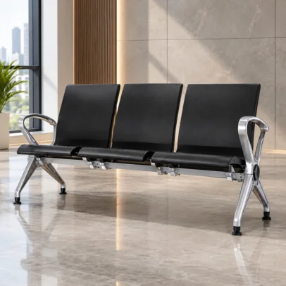 3 seater waiting chair, black waiting chair, 3 seater reception chair, office waiting chair, visitor waiting chair, black reception seating, reception waiting chair, office reception seating, waiting area furniture, reception furniture, office chairs, office chair manufacturer, furniture manufacturer in Ghaziabad, Global Star Furniture
