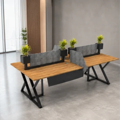 Modern Office Workstation with Partition and Metal Legs, VENOM workstation, VENOM office workstation, 8x4 office workstation, modern office workstation, office workstation, office workstation furniture, workstation with partition, office partition workstation, wood finish workstation, metal leg workstation, corporate office workstation, modern office furniture, office furniture manufacturer, office furniture Ghaziabad, workstation manufacturer Ghaziabad