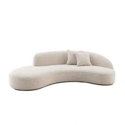 Modern curved fabric sofa in cream colour Contemporary curved sofa with rounded backrest Cream upholstered modern sofa with cushions Modern curved living room sofa by Global Star Furniture Contemporary fabric sofa manufacturer in Ghaziabad