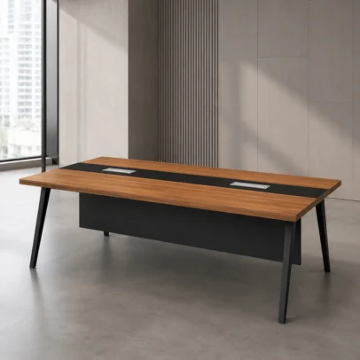 modern conference table, conference table, office conference table, meeting room table, office table, modern office furniture, conference table with cable management, conference table with modesty panel, wooden conference table, metal leg conference table, corporate office furniture, meeting room furniture, office furniture manufacturer, office furniture Ghaziabad, furniture manufacturer