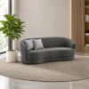Modern curved 3 seater sofa in dark grey fabric Contemporary grey sofa with rounded arms and backrest Modern three seater upholstered sofa with cushions Curved living room sofa by Global Star Furniture Dark grey modern sofa manufacturer in Ghaziabad