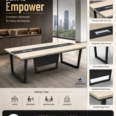 RUBIC conference table, conference table, modern conference table, office conference table, meeting room table, office table, conference table with cable management, cable management table, metal leg conference table, conference room furniture, corporate office furniture, modern office furniture, office furniture manufacturer, office furniture Ghaziabad, furniture manufacturer