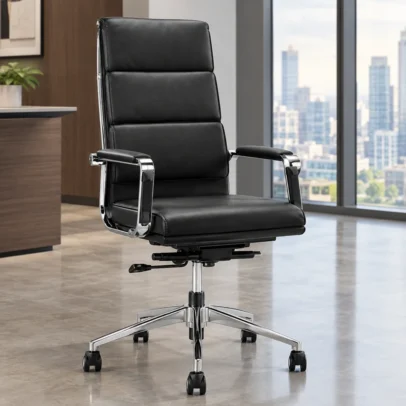 black executive office chair, high back executive chair, executive office chair, black office chair, padded office chair, chrome office chair, executive chair with chrome base, high back office chair, executive office furniture, office furniture, office chair manufacturer, office furniture manufacturer, office furniture Ghaziabad, executive chair supplier, Global Star Furniture