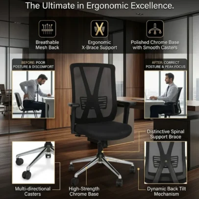 office chair, mesh office chair, black office chair, modern office chair, black mesh office chair, office chair with lumbar support, office chair with armrests, high back office chair, mesh back office chair, modern office furniture, office furniture, office chair manufacturer, office furniture manufacturer, office furniture Ghaziabad, furniture manufacturer Ghaziabad