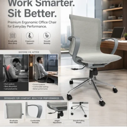 office chair, mesh office chair, grey office chair, grey mesh office chair, modern office chair, high back office chair, office chair with armrests, curved armrest office chair, mesh back office chair, mesh seat office chair, office furniture, office chair manufacturer, office furniture manufacturer, office furniture Ghaziabad, furniture manufacturer Ghaziabad