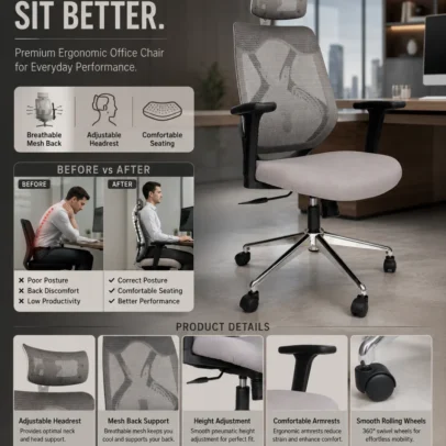 office chair ergonomic office chair mesh office chair office chair with headrest grey office chair cushioned office chair modern office chair office seating office furniture mesh back chair office chair manufacturer office furniture manufacturer office furniture Ghaziabad Global Star Furniture