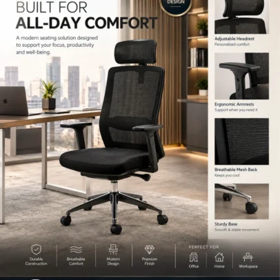 high back office chair, mesh office chair, black office chair, office chair with headrest, ergonomic office chair, mesh chair, executive office chair, office furniture, modern office chair, office chair manufacturer, office furniture manufacturer, office furniture Ghaziabad, office chair supplier, workspace chair, Global Star Furniture