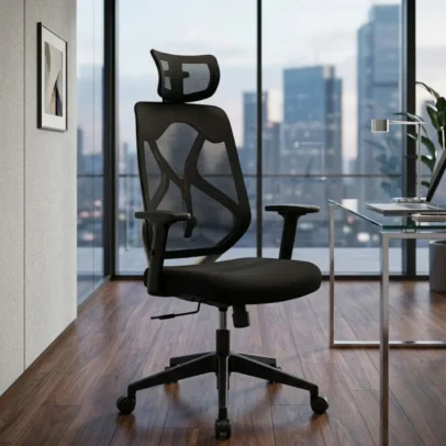 black office chair mesh office chair office chair with headrest ergonomic office chair black mesh chair cushioned office chair modern office chair contoured back office chair office seating office furniture office chair manufacturer office furniture manufacturer office furniture Ghaziabad Global Star Furniture