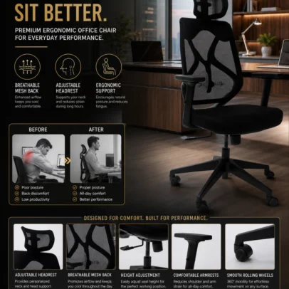 black office chair mesh office chair office chair with headrest ergonomic office chair black mesh chair cushioned office chair modern office chair contoured back office chair office seating office furniture office chair manufacturer office furniture manufacturer office furniture Ghaziabad Global Star Furniture
